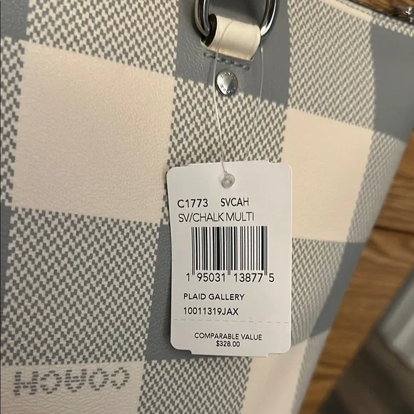 Coach Gray and Cream Checkered Tote - Picture 3 of 6